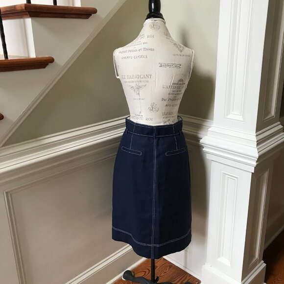 NWT JCrew Button Up Skirt Womens 8 T Tall Navy Blue Straight Stretch Linen NEW - Picture 12 of 15